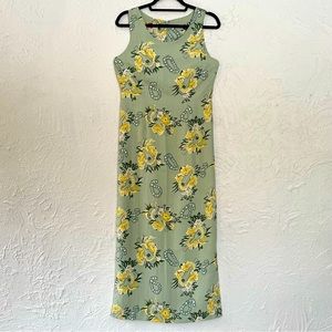 Hilo Hattie Hawaii Silk Maxi Dress Zip Back Tropical Flower Ukulele Print Sz 6